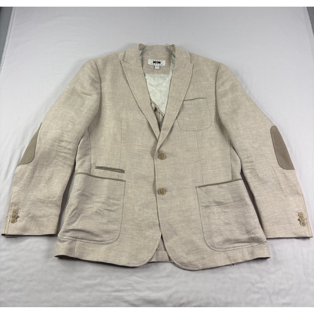 Joseph Abboud Linen Blazer Mens Large Beige Casual Coat Jacket Elbow Patch